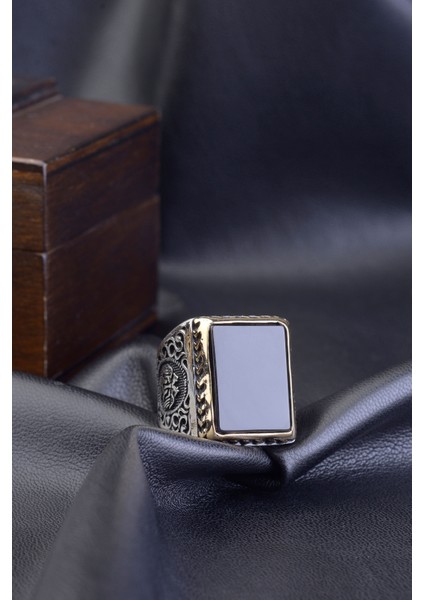 Jewelry Siyah Kenarları Selçuklu Kartal Işlemeli 925 Ayar Gümüş Erkek Yüzük fiyatları