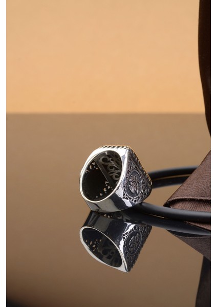 Jewelry Siyah Kenarları Selçuklu Kartal Işlemeli 925 Ayar Gümüş Erkek Yüzük modelleri
