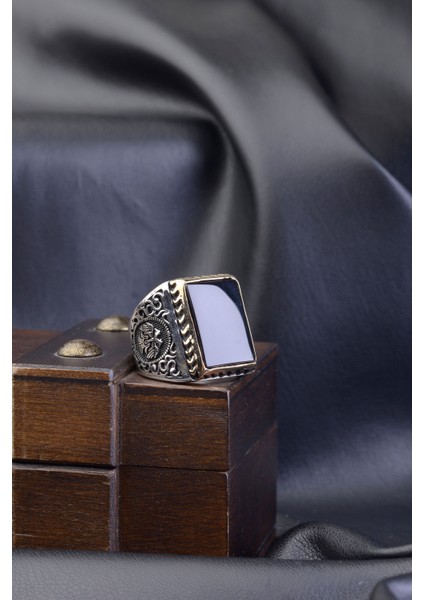 Jewelry Siyah Kenarları Selçuklu Kartal Işlemeli 925 Ayar Gümüş Erkek Yüzük fırsatları