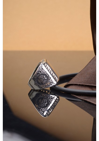 Jewelry Siyah Kenarları Selçuklu Kartal Işlemeli 925 Ayar Gümüş Erkek Yüzük indirimleri