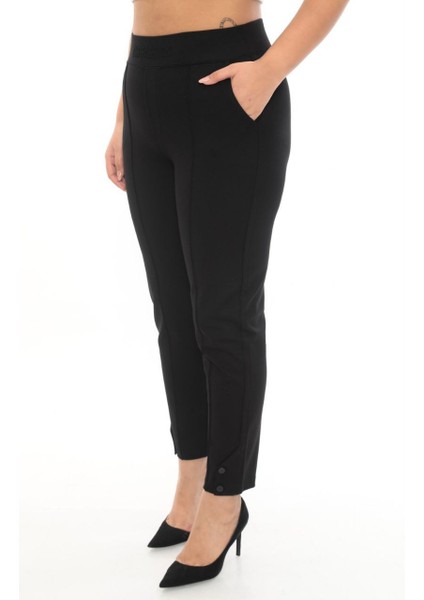 Büyük Beden Mom Yüksek Bel Boru Paça Detaylı Örme Kadın Pantolon