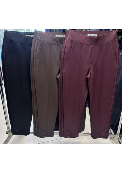 Büyük Beden Mom Yüksek Bel Boru Paça Detaylı Örme Kadın Pantolon indirimleri