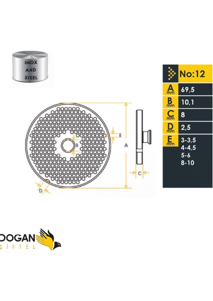 12 No Kıyma Makine Ayna Bıçağı Takım 12/3,5mm