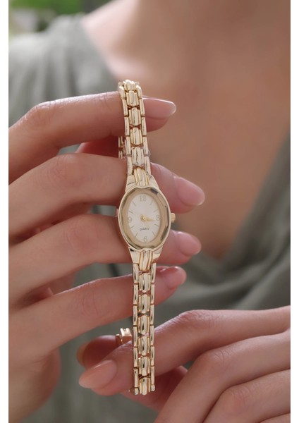 Altın Renk Zarif Oval Kadran Şık Kadın Kol Saati fiyatları