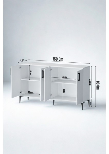 Hans 4 Kapaklı Çok Amaçlı Konsol Tv Sehpası Beyaz