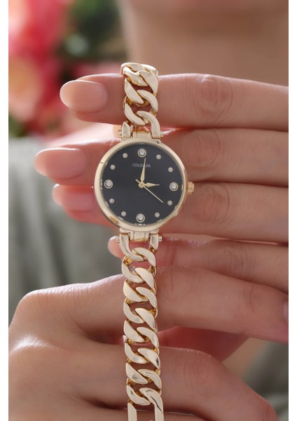 Zincir Kordonlu Siyah Kadran Altın Renk Kadın Saat fiyatları