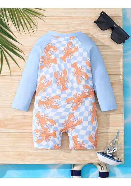 Mavi Istakoz Desenli Uzun Kollu Tulum Mayo – Fermuarlı, Rahat ve Esnek Bebek Swimwear fiyatları