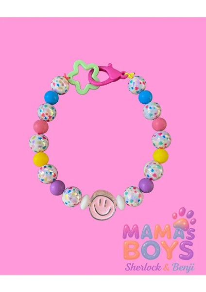 Çok Renkli Sevimli Kalpli Boncuklu Köpek Kolyesi / Tasması