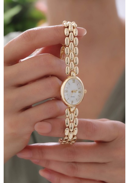 Altın Renk Oval Kadranlı Zarif Kadın Kol Saati fiyatları
