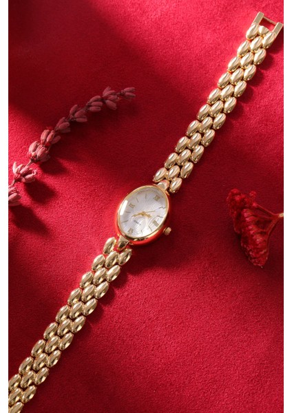 Altın Renk Oval Kadranlı Zarif Kadın Kol Saati modelleri