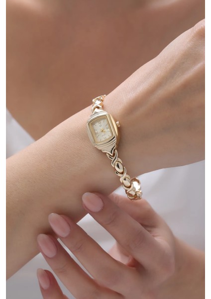 Gümüş-Altın Renk Bileklik Formlu Kadın Kol Saati