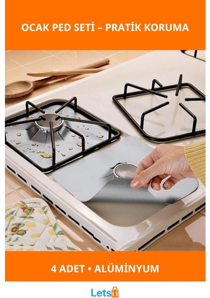 Kullanışlı Alüminyum Ocak Koruyucu Ped Seti 4 Adet
