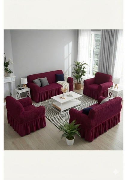 Bürümcük 3+3+1+1 Koltuk, Kanepe, Çekyat Örtüsü, Etekli, Streç, Esnek, Lastikli, Koltuk Kılıfı Takımı 3311