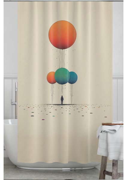 Banyo Perdesi, Yalnız Balon Desenli Duş Perdesi, Küvet Perdesi, Halka Hediyeli 175X200CM Bp-36