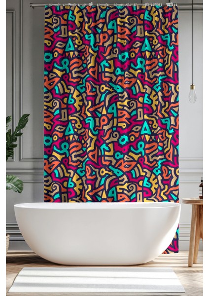 Banyo Perdesi, Renk Dalgası Desenli Duş Perdesi, Küvet Perdesi, Halka Hediyeli 175X200CM Bp-45