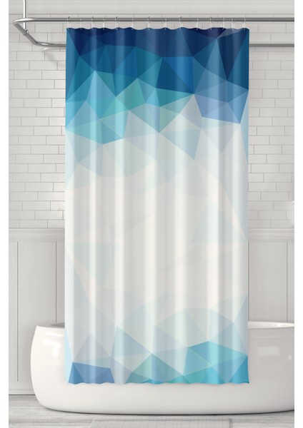 Banyo Perdesi, Blue Diamond Desenli Duş Perdesi, Küvet Perdesi, Halka Hediyeli 175X200CM Bp-17