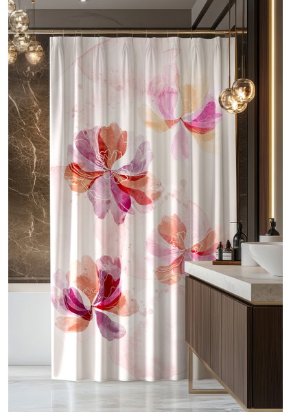 Banyo Perdesi, Gül Baharı Desenli Duş Perdesi, Küvet Perdesi, Halka Hediyeli 175X200CM Bp-50
