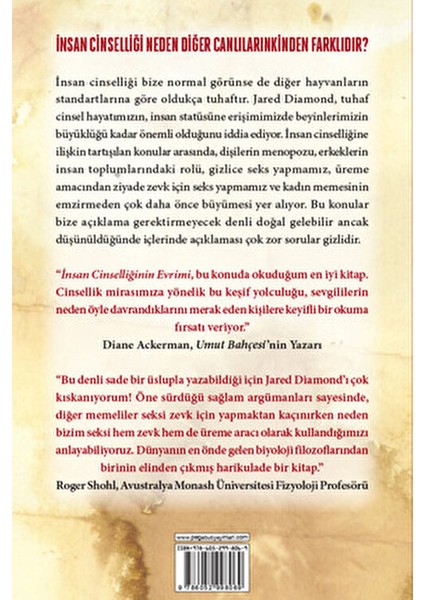 İnsan Cinselliğinin Evrimi - Jared Diamond Ciltsiz 200 Sayfa Bilimsel İnceleme fiyatları