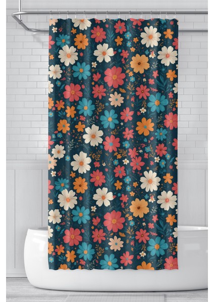 Banyo Perdesi, Pastel Renk Çiçek Desenli Duş Perdesi, Küvet Perdesi, Halka Hediyeli 175X200CM Bp-38