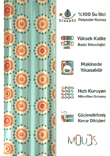 Banyo Perdesi, Turkuaz Bahar Desenli Duş Perdesi, Küvet Perdesi, Halka Hediyeli 175X200CM Bp-41 fiyatları