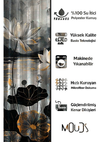Banyo Perdesi, Lotus Işıltısı Desenli Duş Perdesi, Küvet Perdesi, Halka Hediyeli 175X200CM Bp-90 fiyatları