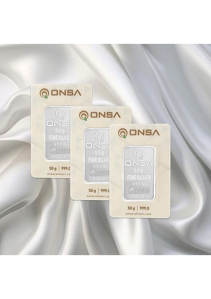 3 Adet 50 gr Onsa Gümüş Külçe