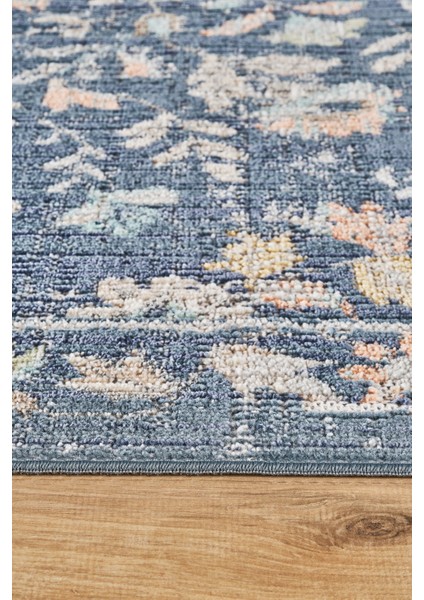 Rustik 2224 Klasik Vintage Salon Mavi Country Mutfak Halısı Tozumaz Yumuşak Makine Halısı indirimleri
