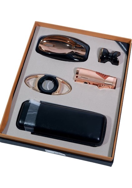 Parmida Çakmak Kesici Küllük Kılıf Sehpa Beşli Siyah - Gold Puro Seti fiyatları