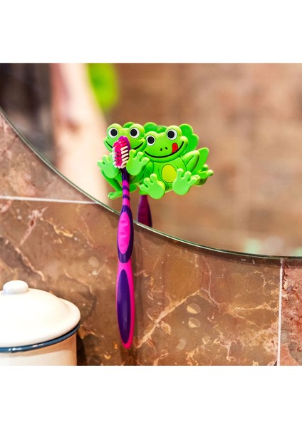 2'li Diş Fırçası Tutucu - Ani Toothi Double - Kurbağ2