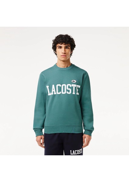 Erkek Classic Fit Bisiklet Yaka Baskılı Mavi Sweatshirt