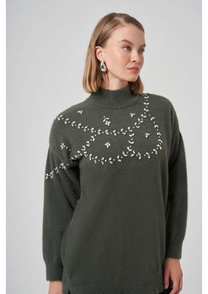 Taş Detay Angora Kazak Tunik 7002 Haki