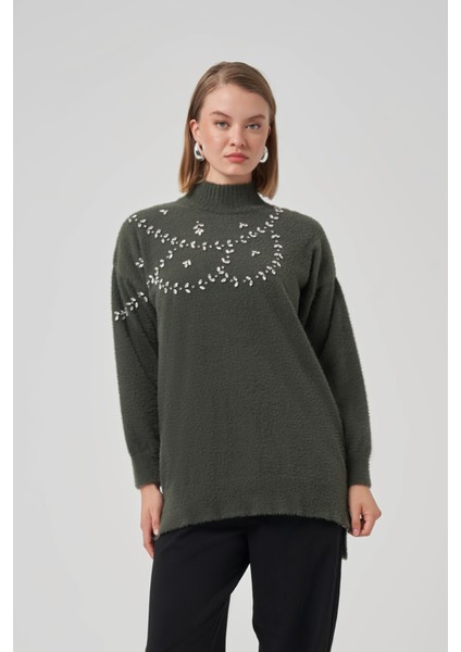 Taş Detay Angora Kazak Tunik 7002 Haki fiyatları