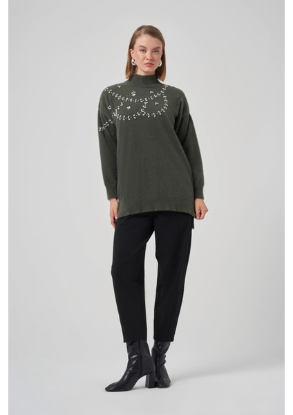 Taş Detay Angora Kazak Tunik 7002 Haki indirimleri