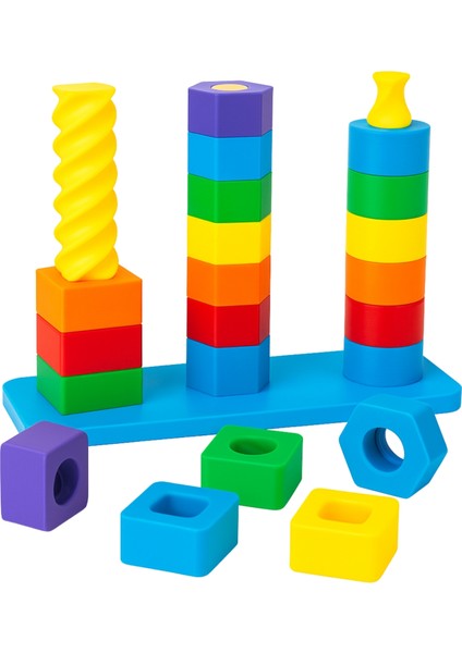 Organik 3D Baskı Renkli Şekil Eşleştirme Oyuncağı - Eğitici Aktivite Seti - Ince Motor Gelişimi