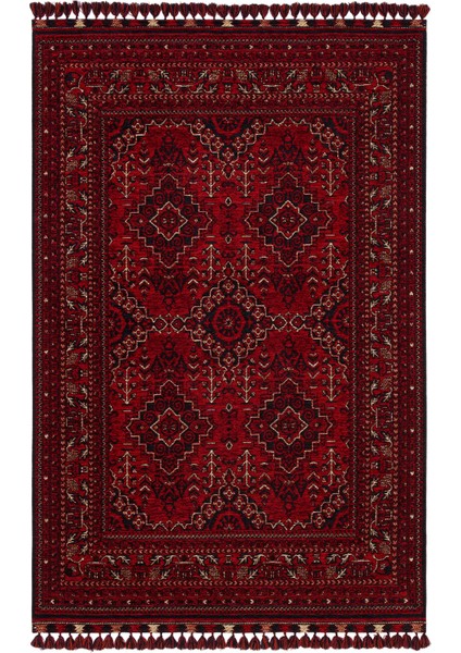 Eko Halı Buhari Bhr 05 Red Afgan Desenli Akrilik Şönil Hav Toz Vermez Etnik Modern Halı