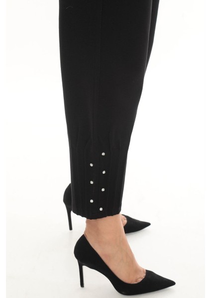 Büyük Beden Mom Yüksek Bel Paça Taş Detaylı Örme Kadın Pantolon fiyatları