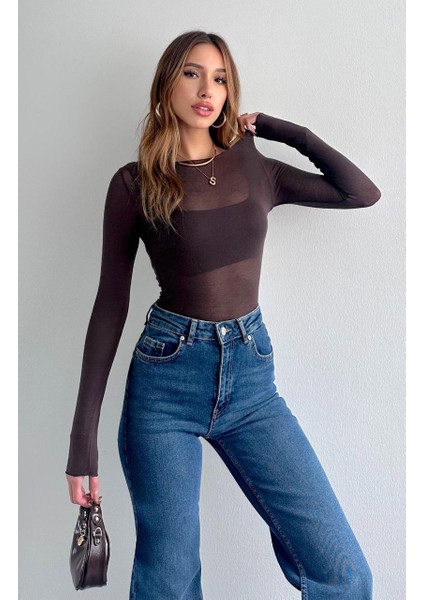 Kayık Yaka Modal Kaşmir Transparan Body