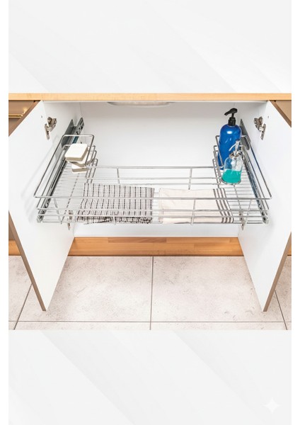 Teleskopik Raylı Evye Altı Çekmece Sepeti 90 cm