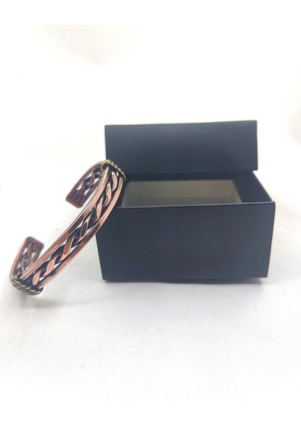 Bakır Bileklik, El Işçiliği ve Ölçüsü Ayarlanabilir Desenli Unisex Saf Bakır Bileklik