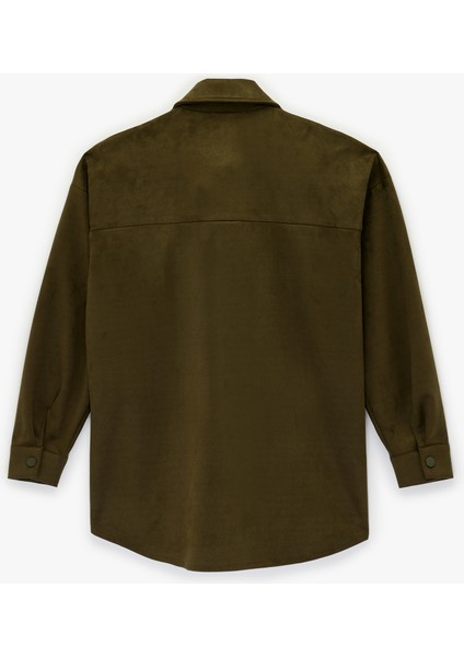 Cep Detaylı Düğmeli Uzun Kollu Klasik Yaka Süet Görünümlü Gömlek fiyatları