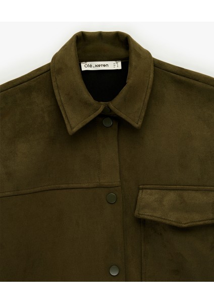 Cep Detaylı Düğmeli Uzun Kollu Klasik Yaka Süet Görünümlü Gömlek modelleri