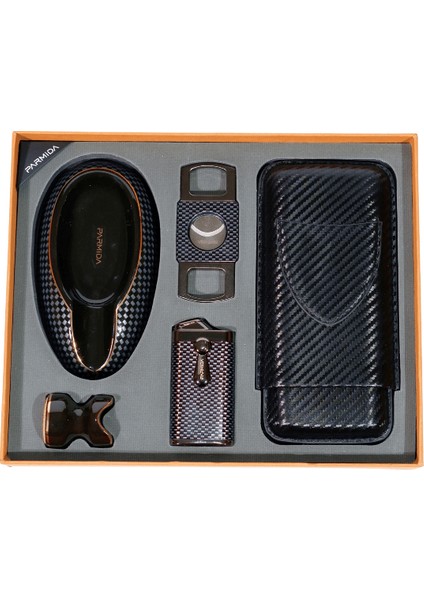 Çakmak Kesici Küllük Puro Tutucu Masa Kılıf Beşli Siyah Puro Seti