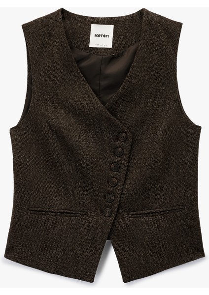 x Şahika Ercümen - Slim Fit Asimetrik Düğmeli Yelek