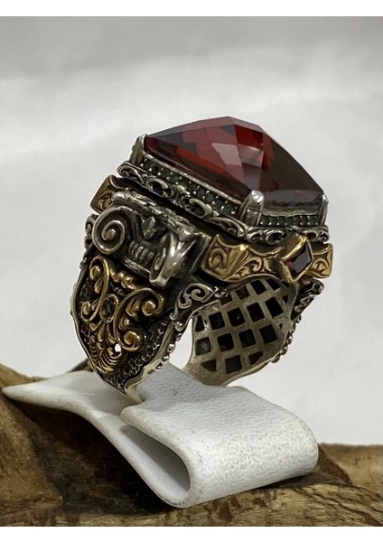 Kırmızı Taşlı Gümüş Erkek Yüzük