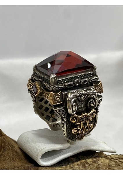 Kırmızı Taşlı Gümüş Erkek Yüzük fiyatları