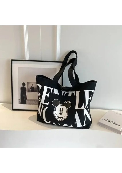 Disney Çanta Moda Tote Anne Çantası Karikatür Depolama Depolama Alışveriş Makine Mouse Büyük Kapasite Mektubu Tuval Omuz Çantası Renk: Kaliteli (Yurt Dışından)