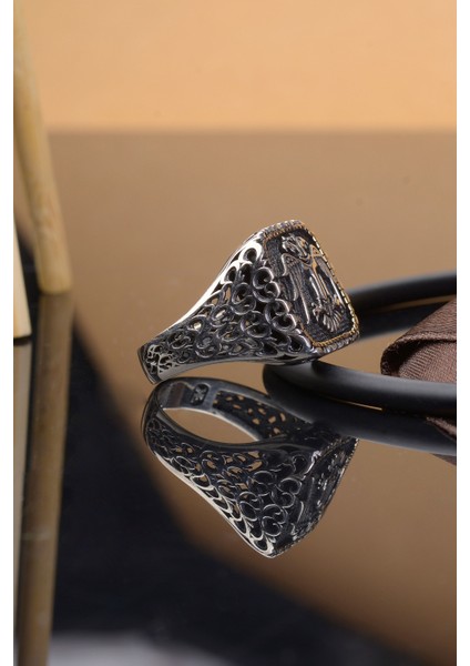 925 Ayar Gümüş Selçuklu Kartalı Işemeli Desenli Erkek Yüzük modelleri