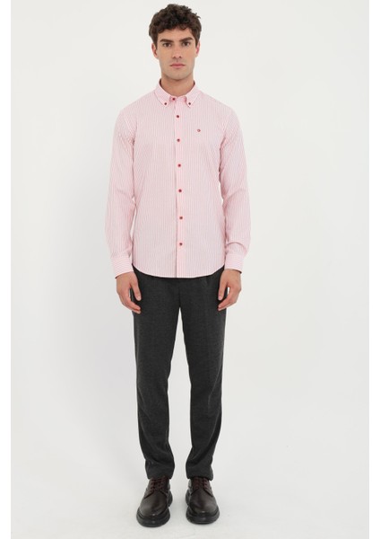 Kırmızı Erkek Slim Fit Desenli Brent Yaka Uzun Kol Gömlek fiyatları