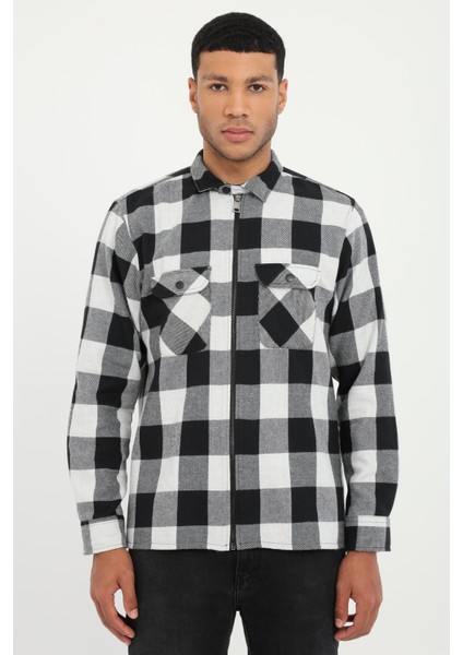 Siyah Erkek Regular Fit Ekoseli Klasik Yaka Uzun Kol Gömlek