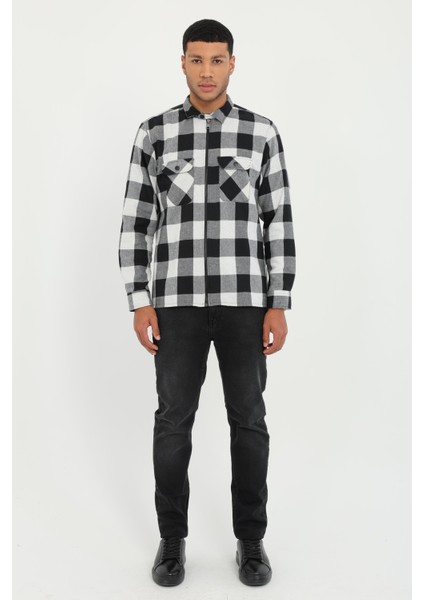 Siyah Erkek Regular Fit Ekoseli Klasik Yaka Uzun Kol Gömlek modelleri